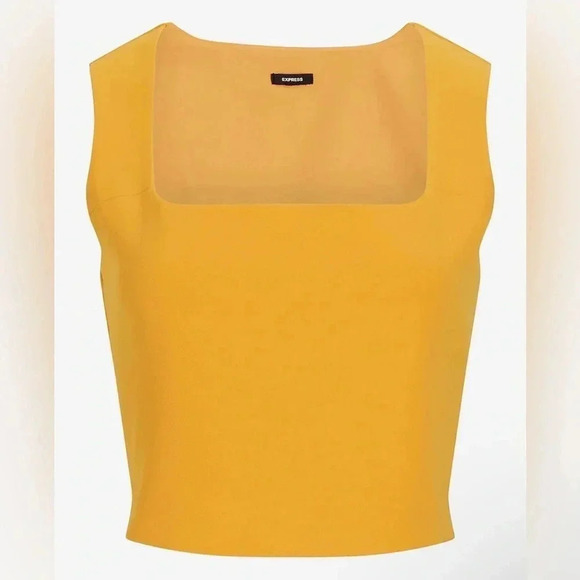 Express Yellow Square Neck Cropped Tank Top - Picture 1 of 7